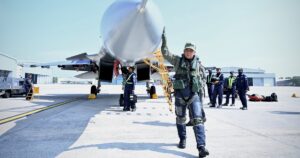 Air force chief makes history, leads air display at National Day celebration