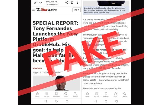 Beware fake Tony Fernandes news on scam site impersonating The Star