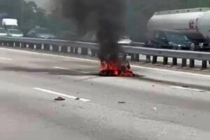 Motorcyclist killed in fiery three-vehicle crash on North-South Expressway