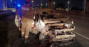 Perodua Alza bursts into flames after collision on Kesas [WATCH]