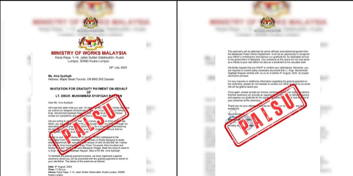 QuickCheck: Is there a fake letter bearing the Works Minister's name about gratuity payment ceremony?