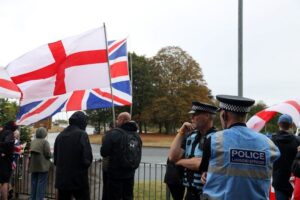 UK police arrest five in London during anti-asylum protest