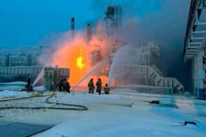 Ukrainian drone debris sparks fire at Russian Novatek terminal