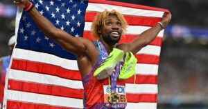 'Jump out the plane!': Lyles overcomes pressure for 200m haul