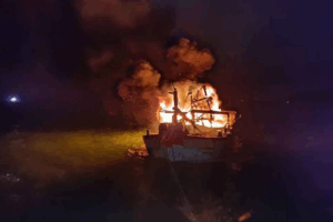 25 fishermen jump into sea off Pantai Remis to flee burning boat