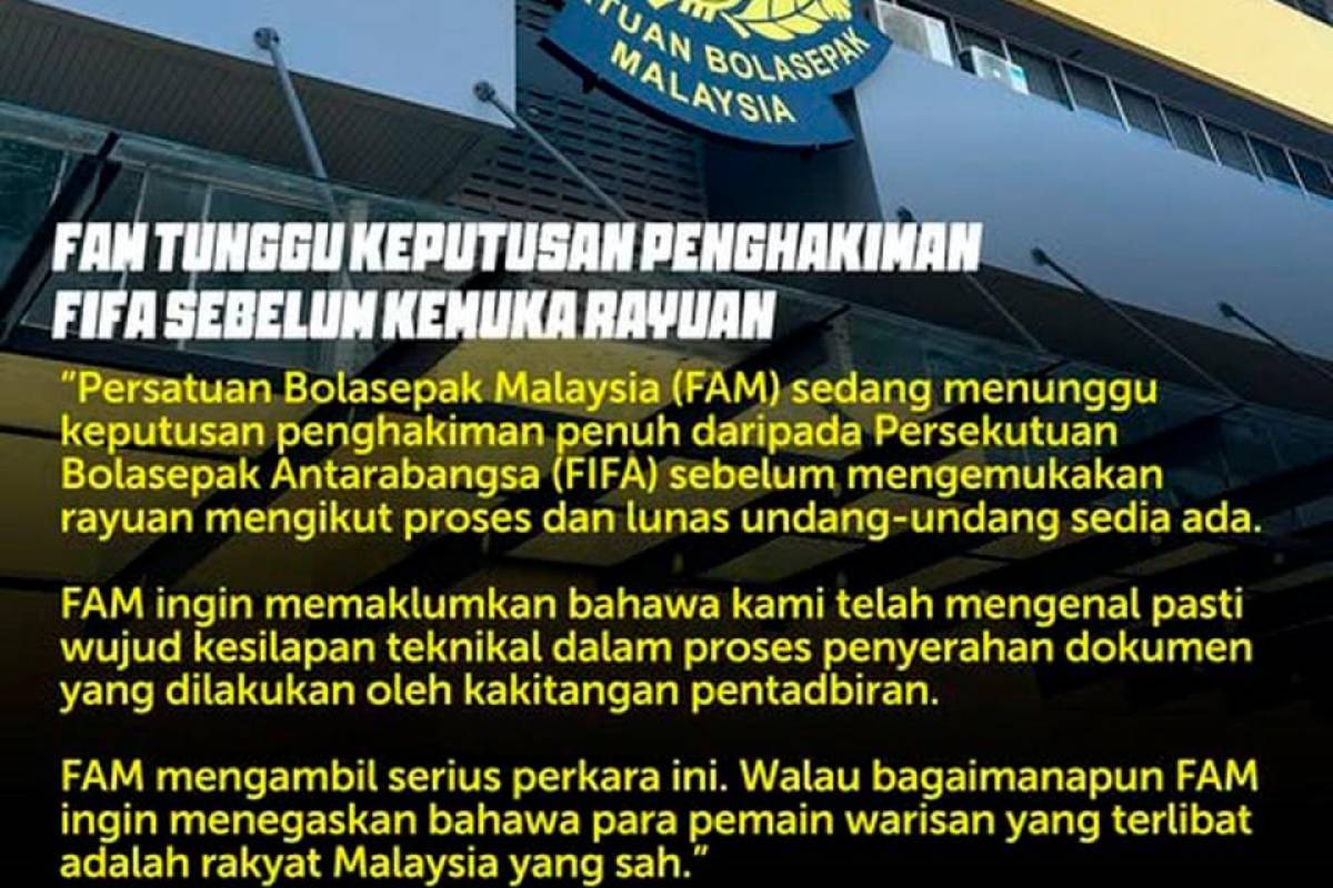 Denda FIFA: Wujud kesilapan teknikal penyerahan dokumen