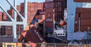 Dozens of containers tumble into water at California port