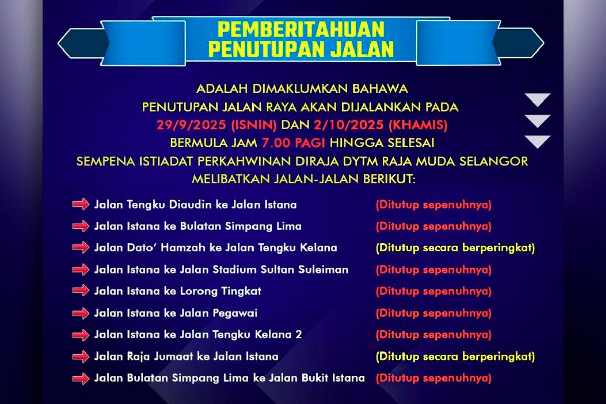 Klang royal wedding procession closes Jalan Istana for three hours