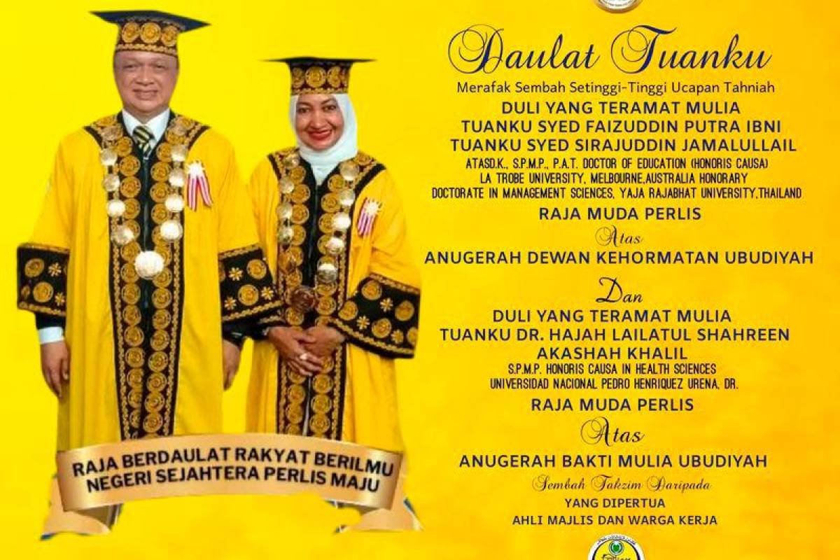 Perlis Raja Muda and Raja Puan Muda conferred Ubudiyah awards