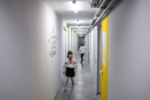 Ukrainian children open school year by heading underground