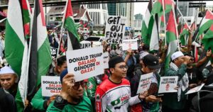 Around 700 people stage anti-Trump protest outside US embassy