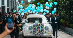 Blue balloons released as family, friends bid farewell to school stabbing victim