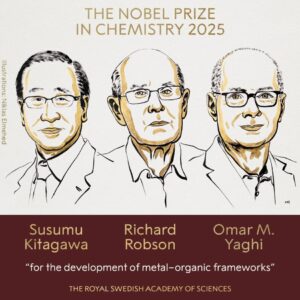 Hadiah Nobel Kimia 2025 Dikongsi Tiga Saintis Yang Mencipta Struktur Logam-Organik
