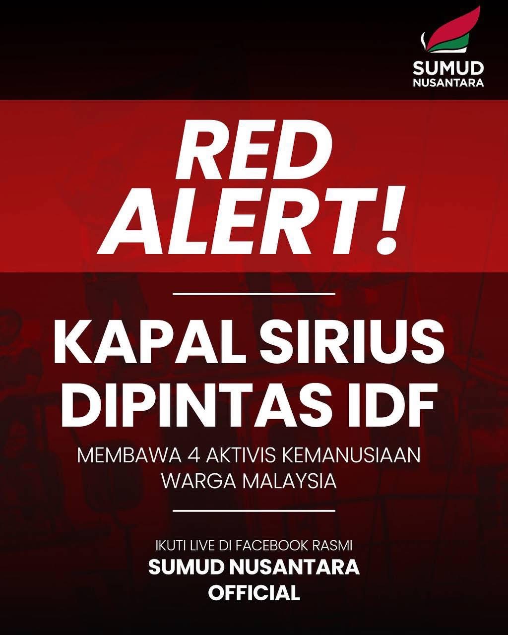Kapal Sirius Sumud Flotilla ditahan Israel