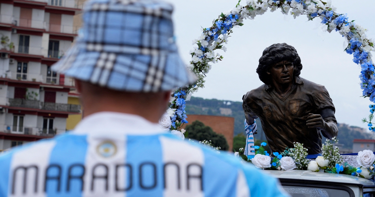 Maradona statue rides through Naples as city remembers Argentine great