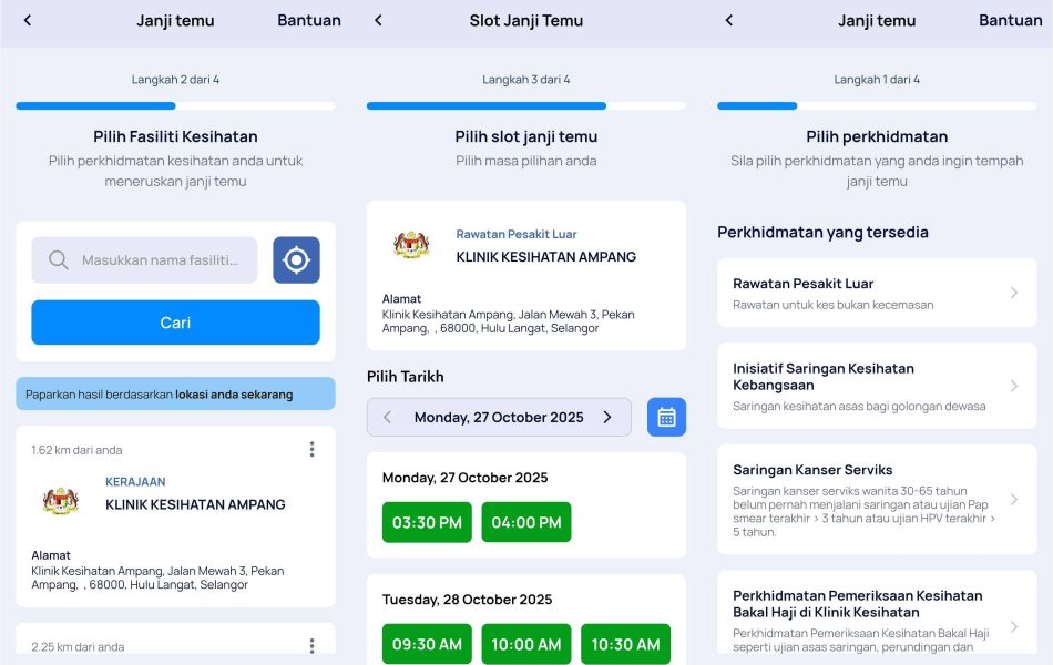 MySejahtera Menambah Ciri Tempahan Janji Temu Klinik Kesihatan Secara Terbina