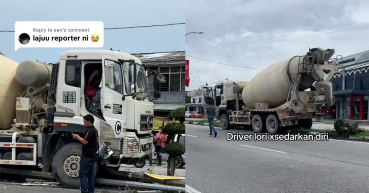 #NSTViral: Driver suffers suspected heart attack, cement truck goes out of control [WATCH]