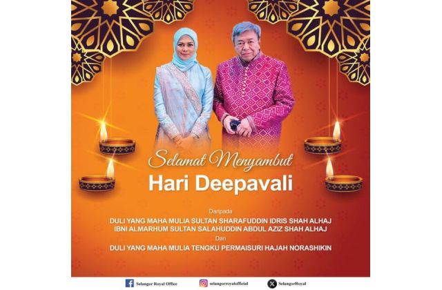 Selangor's Sultan Sharafuddin sends Deepavali greetings to all Hindus in country