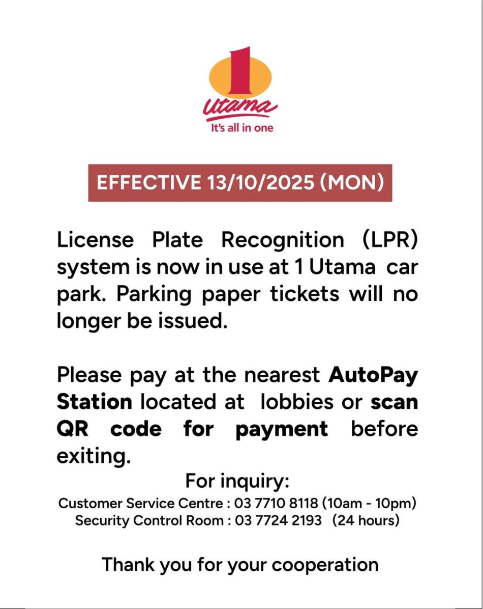 Sistem Parkir Pengecaman Nombor Plat LPR Di 1 Utama Kini Tersedia Untuk Semua Pengguna
