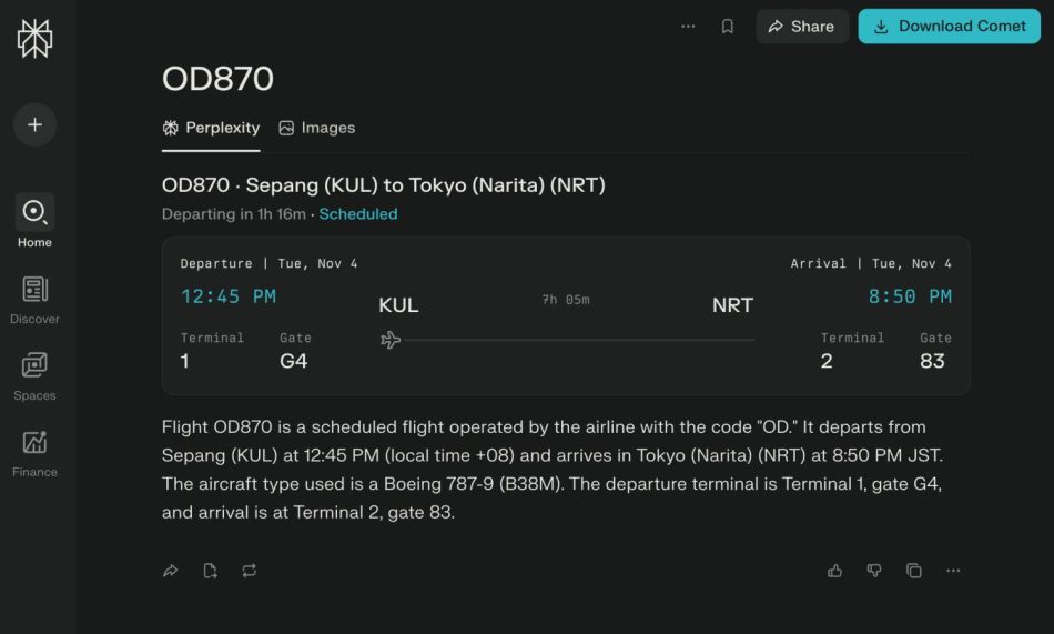 Perplexity Kini Membolehkan Pengguna Melakukan Carian Jadual Penerbangan
