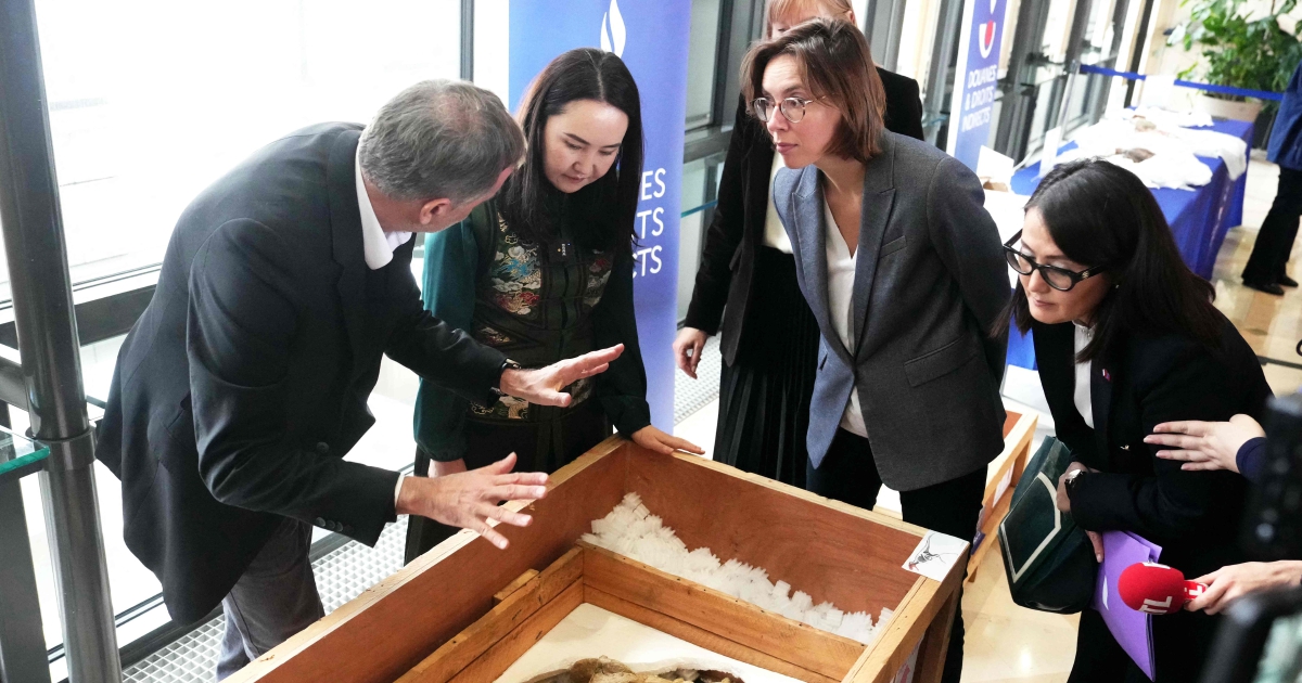 France returns smuggled dinosaur skeleton to Mongolia