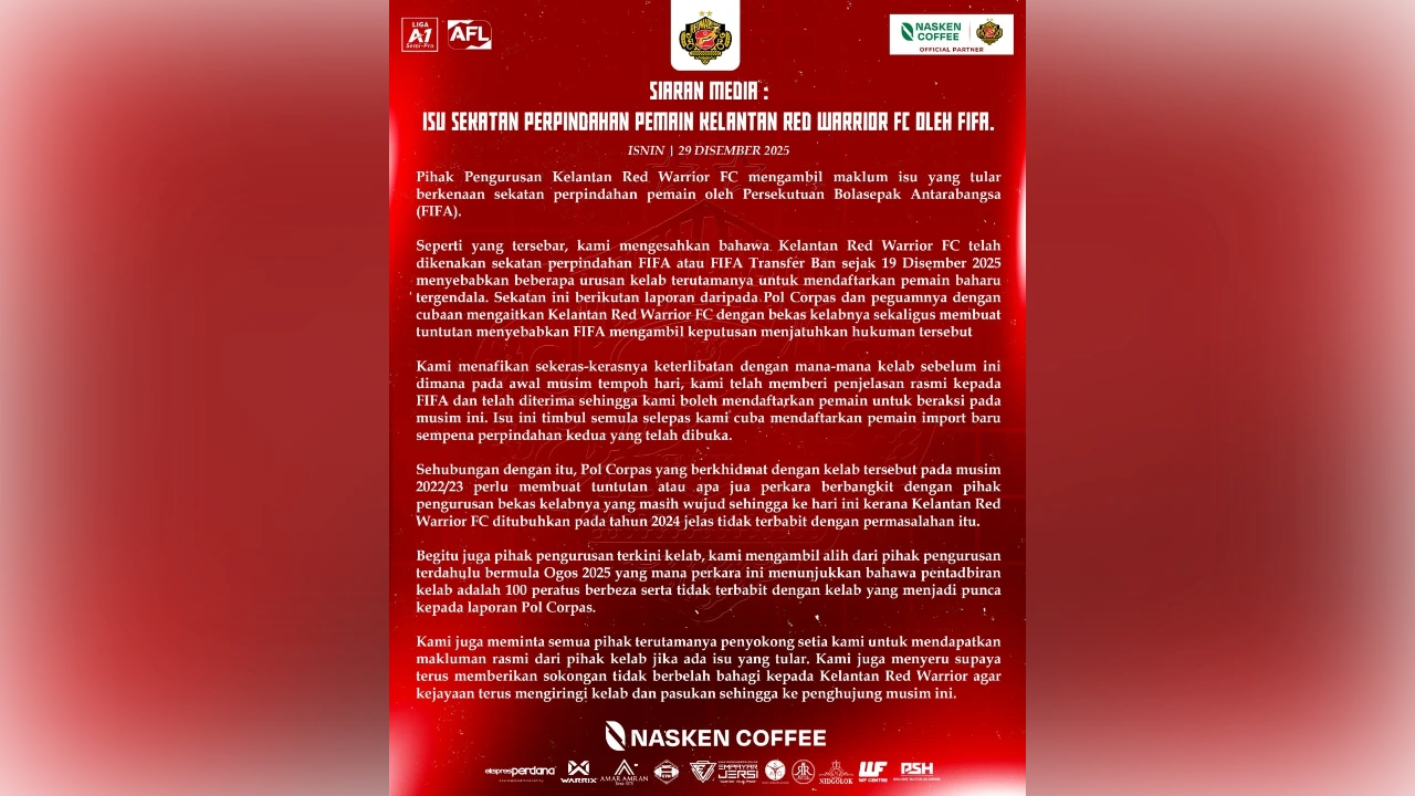 Kelantan Red Warriors FC denies link to former coach's salary dispute