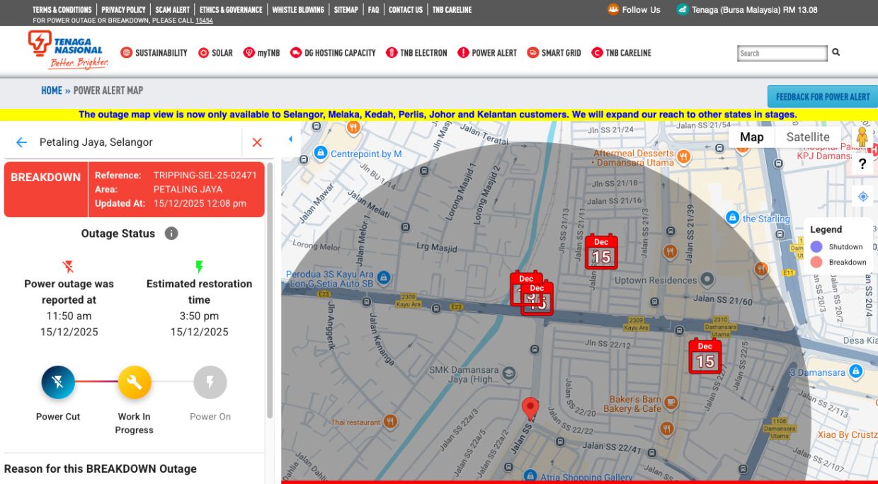 Parts of Selangor and KL hit by power outage