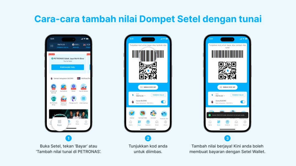Pengguna Kini Boleh Tambah Nilai Dompet Setel Menggunakan Wang Tunai