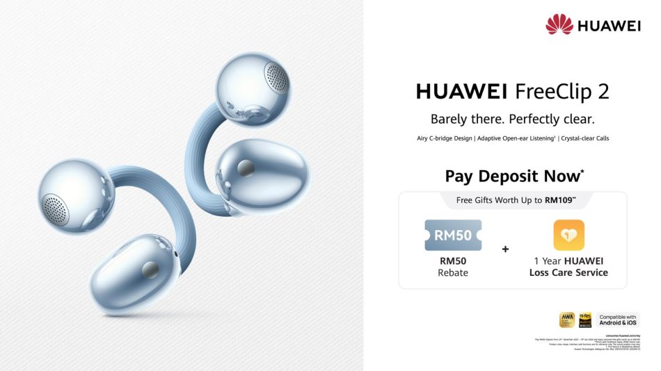 Tempahan Awal Huawei FreeClip 2 Dibuka Dengan Deposit RM30