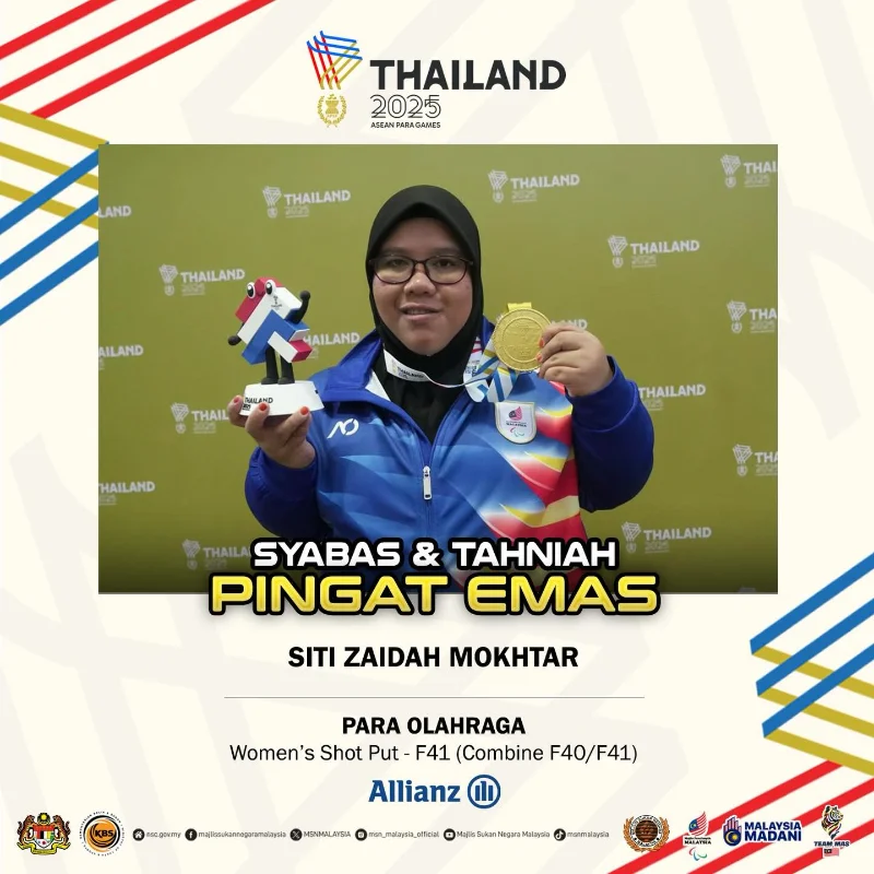 Siti Zaidah wins 100th gold medal at 2025 ASEAN Para Games