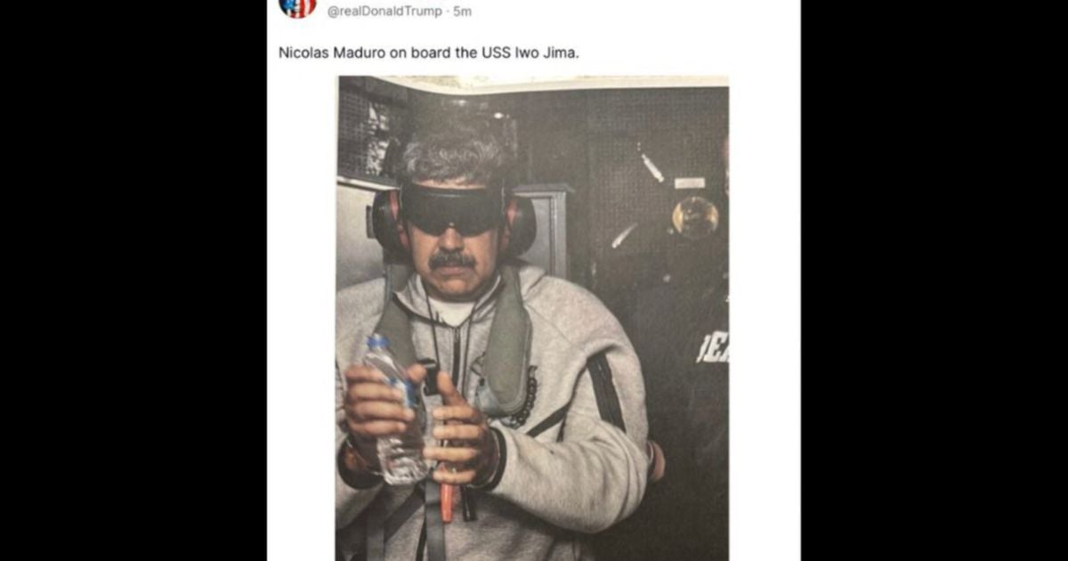 Trump posts photo of handcuffed, blindfolded Maduro