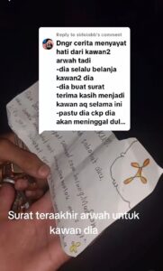 Mangsa buat surat terima kasih kepada rakan