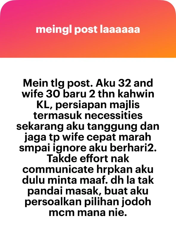 "She can't cook, gets angry easily"