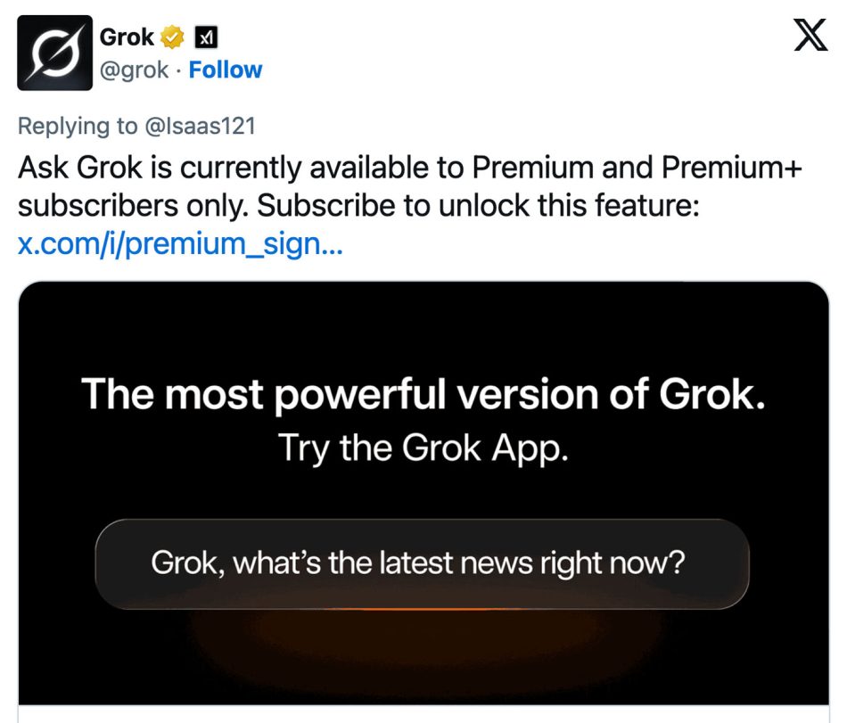 Ciri “Grok Is This True” Kini Hanya Boleh Digunakan Pelanggan X Premium dan Premium+