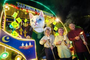 The cat in songket: Iconic Kuching statue decked out for Raya to reflect harmony