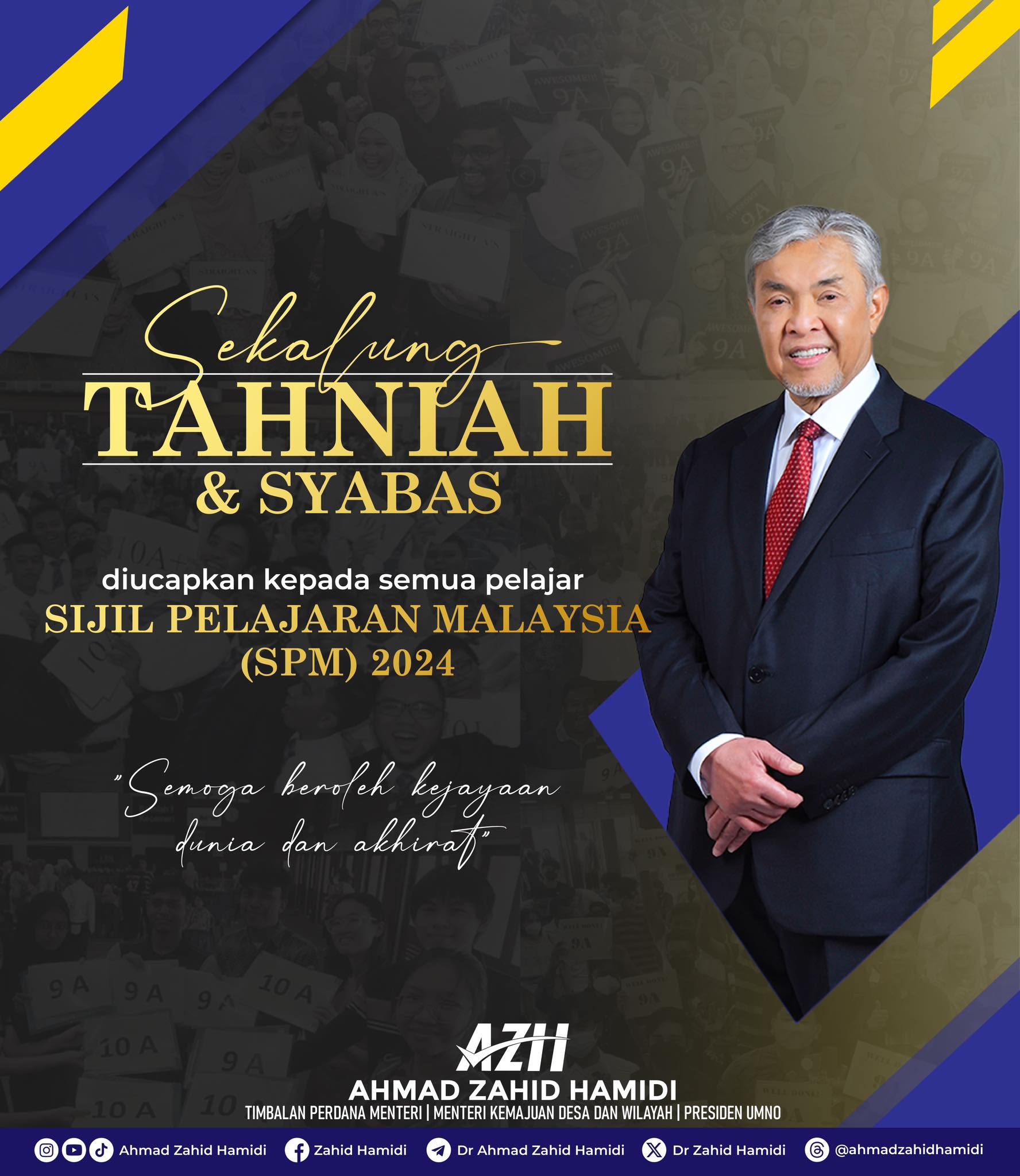 Ahmad Zahid ingatkan calon SPM 2024 supaya tidak berputus asa