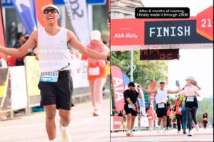 Blind runner completes 21km with family and friends’ help