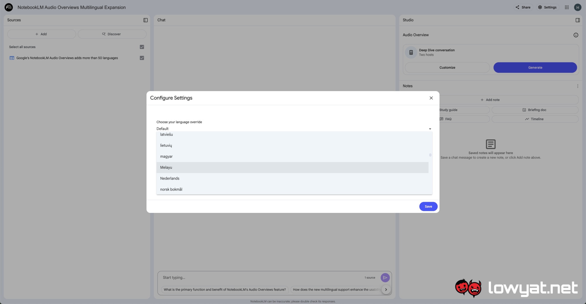 Google NotebookLM Audio Overviews supports bahasa malaysia