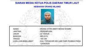 Irdina Syifa, 22, missing from Penang condo since April 12