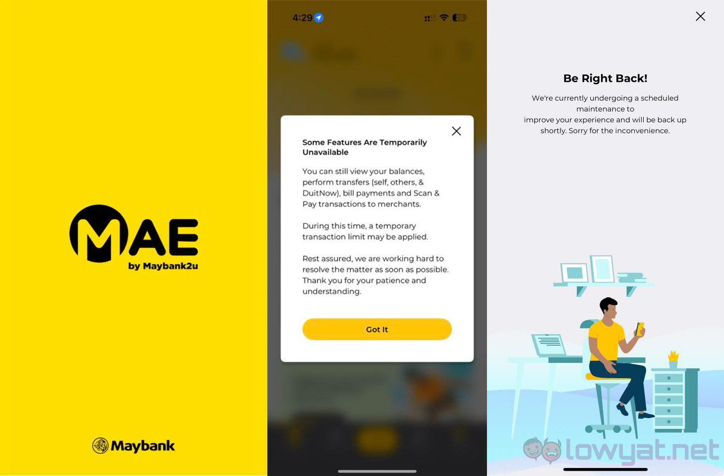 Maybank announces 8 hour maintenance window on July 12th, does it one week earlier instead