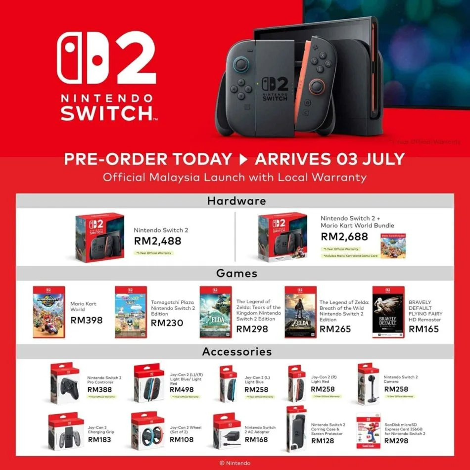 Pratempahan Nintendo Switch 2 Dibuka Di Malaysia- Harga Bermula RM2488