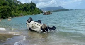 Woman cheats death as car plunges into ravine